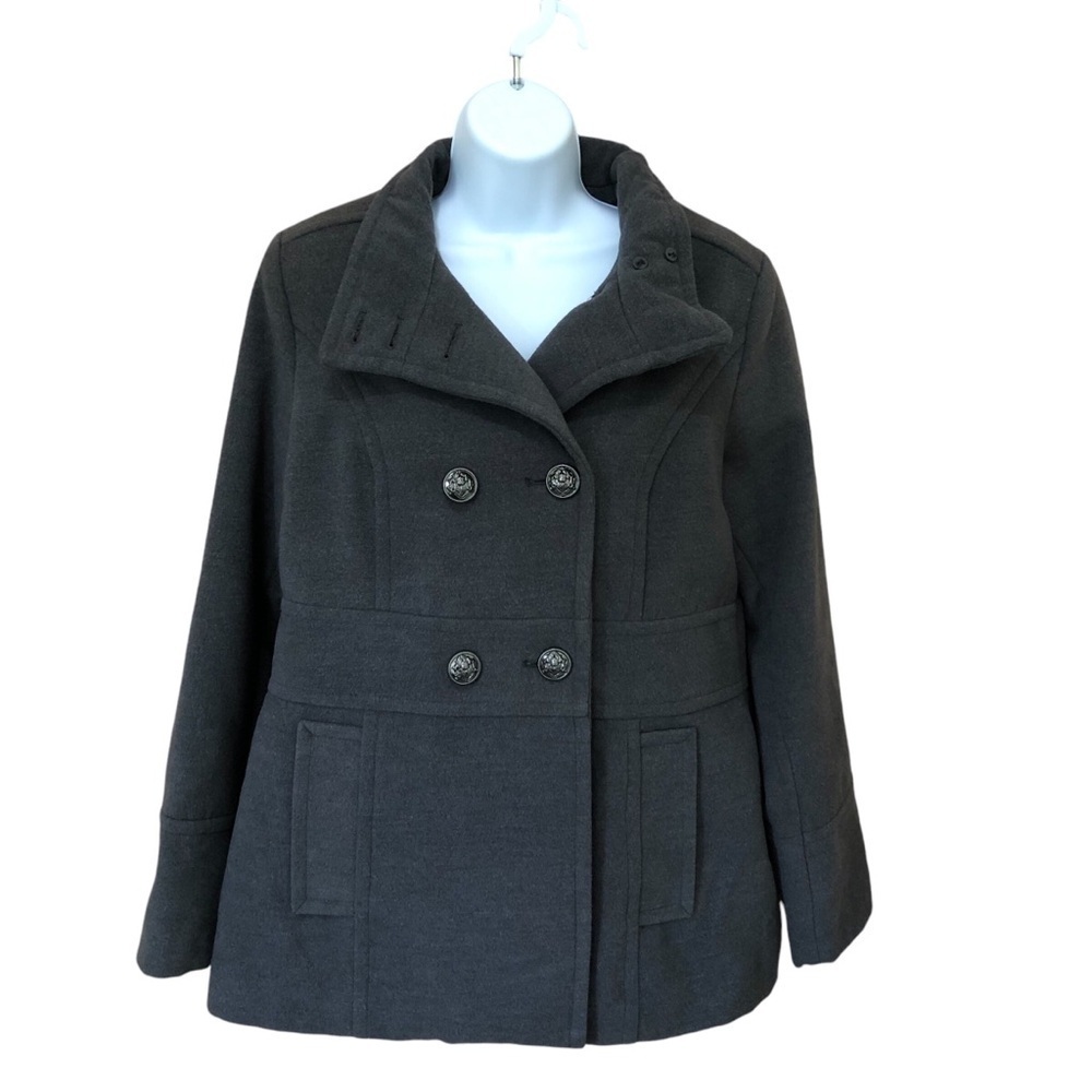 Liz Claiborne Women’s Pea Coat Size M Gray Double Breasted Office Preppy NWOT